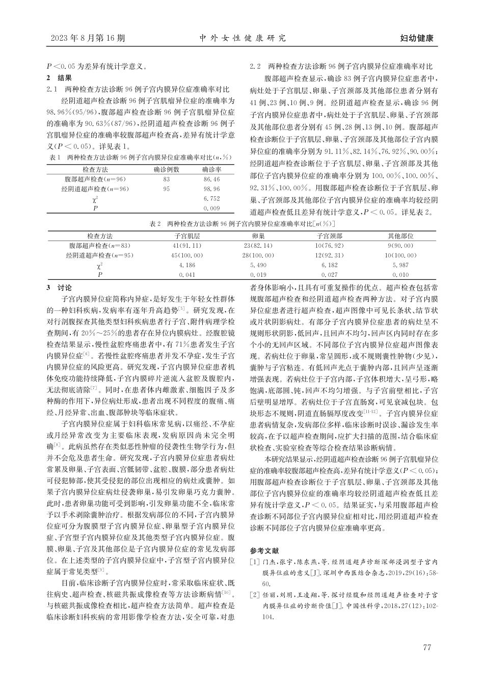 经阴道超声检查诊断不同部位子宫内膜异位症效果.pdf_第2页