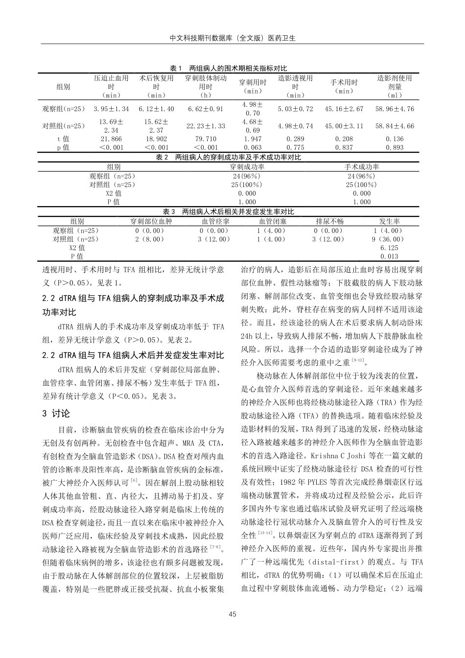 经远端桡动脉入路和经股动脉入路行全脑血管造影术的应用对比分析.pdf_第3页