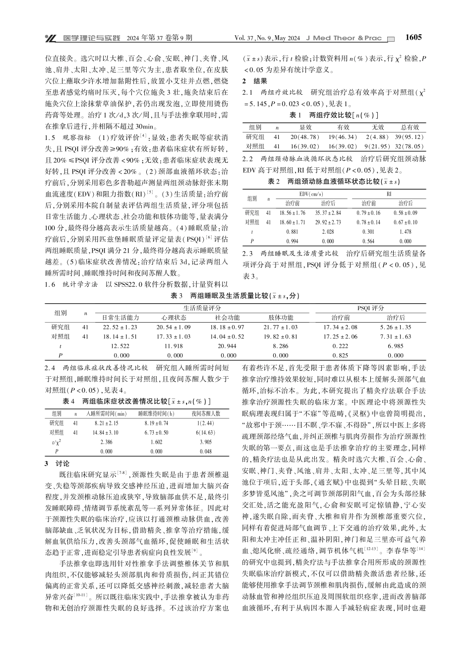 精灸疗法联合手法推拿对颈源性失眠患者睡眠质量和颈动脉血流阻力指数的影响.pdf_第2页