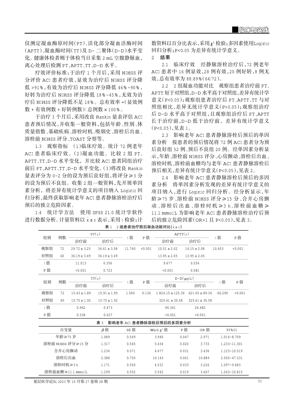 静脉溶栓治疗老年急性脑梗死患者的临床效果及预后相关影响因素分析.pdf_第2页