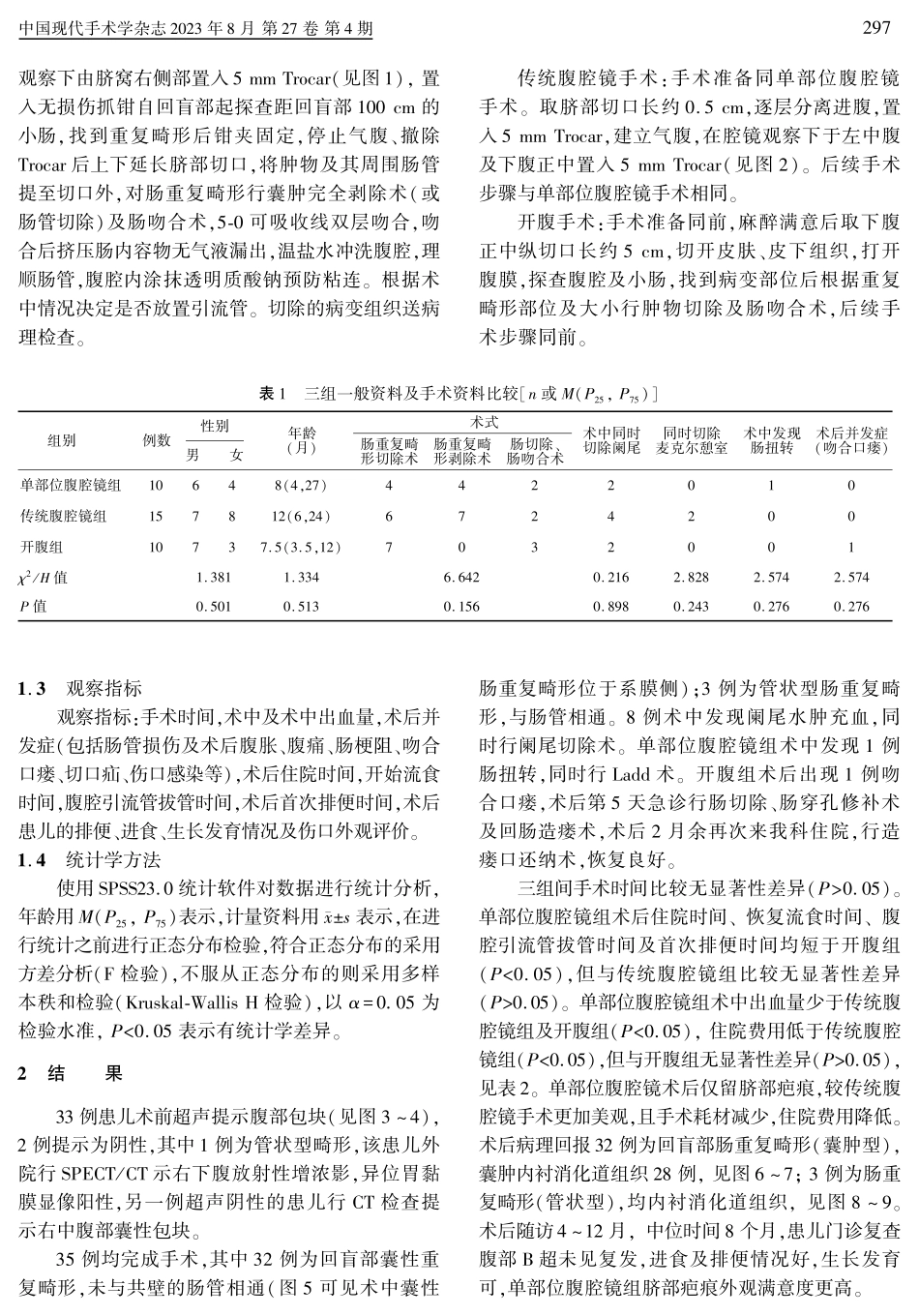 经脐单部位腹腔镜、传统腹腔镜及开腹手术治疗肠重复畸形的疗效比较.pdf_第3页