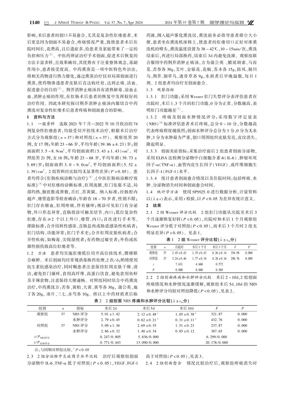 荆芥消肿止痛汤结合中药熏洗对复杂性肛瘘术后患者疼痛和创面愈合的影响.pdf_第2页