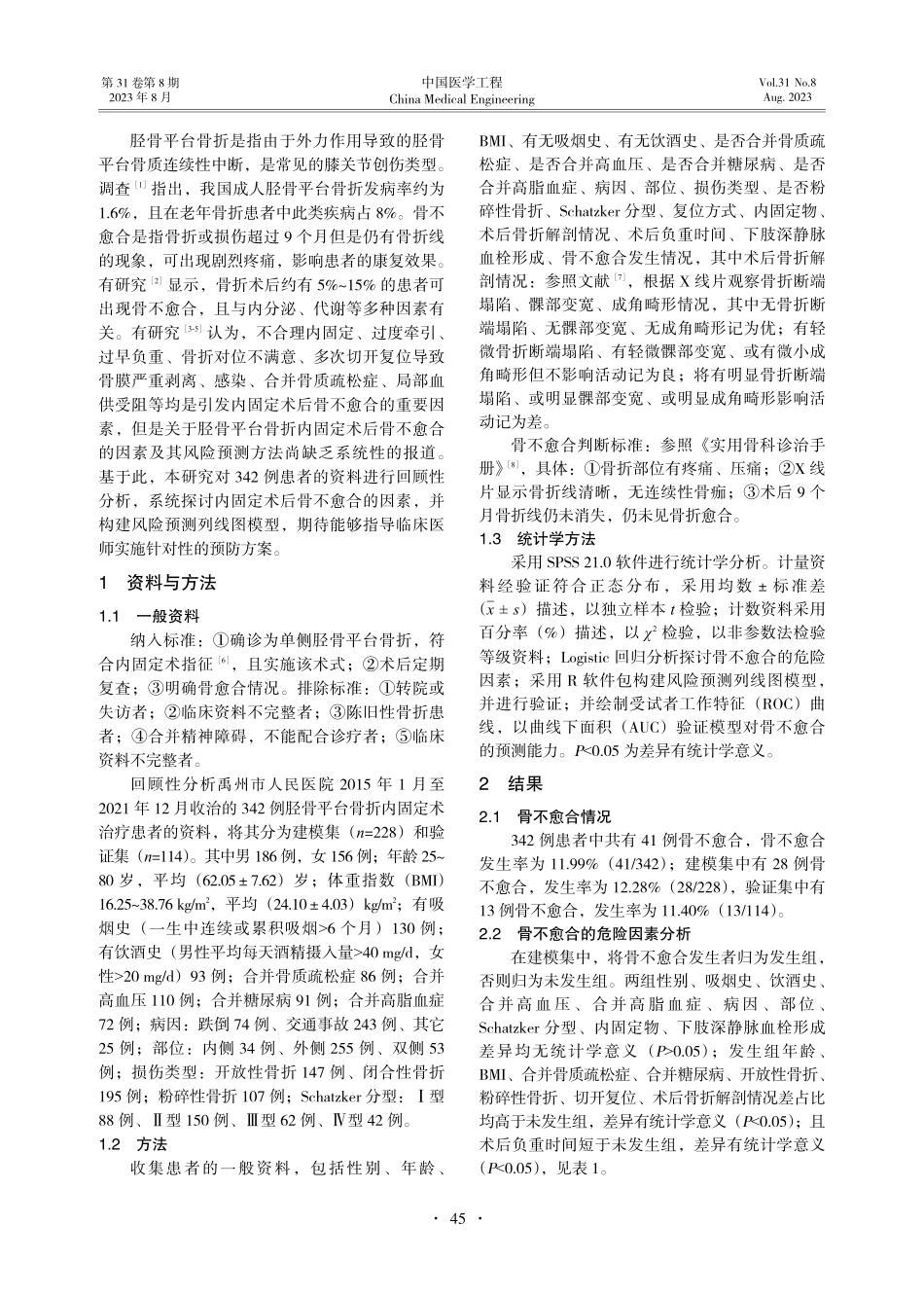 胫骨平台骨折内固定术后骨不愈合的风险预测列线图模型构建研究.pdf_第2页