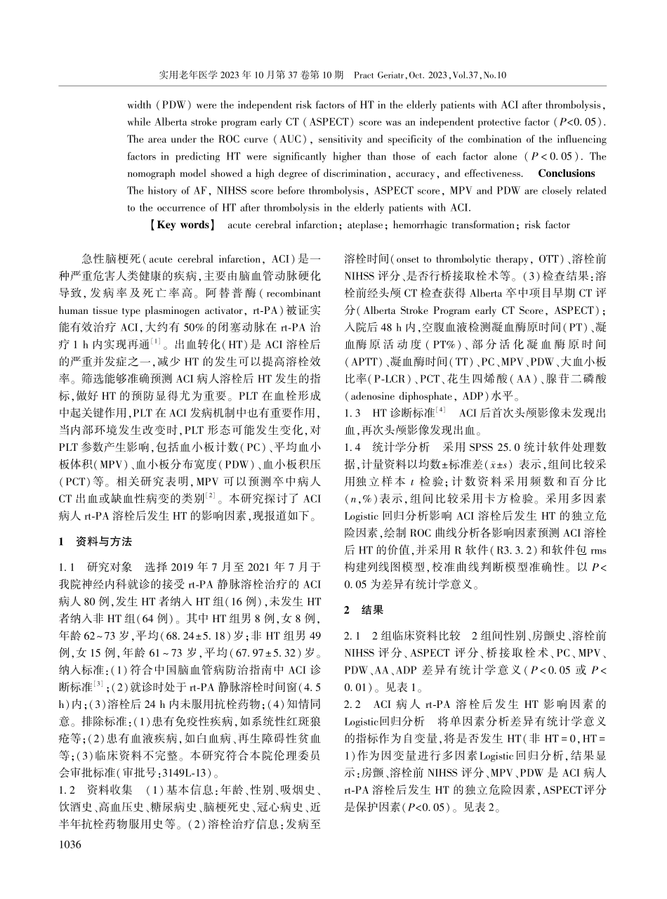 老年急性脑梗死病人阿替普酶溶栓后出血转化影响因素分析.pdf_第2页