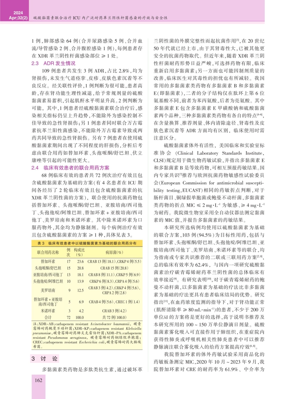 硫酸黏菌素联合治疗ICU内广泛耐药革兰阴性杆菌感染的疗效与安全性.pdf_第3页