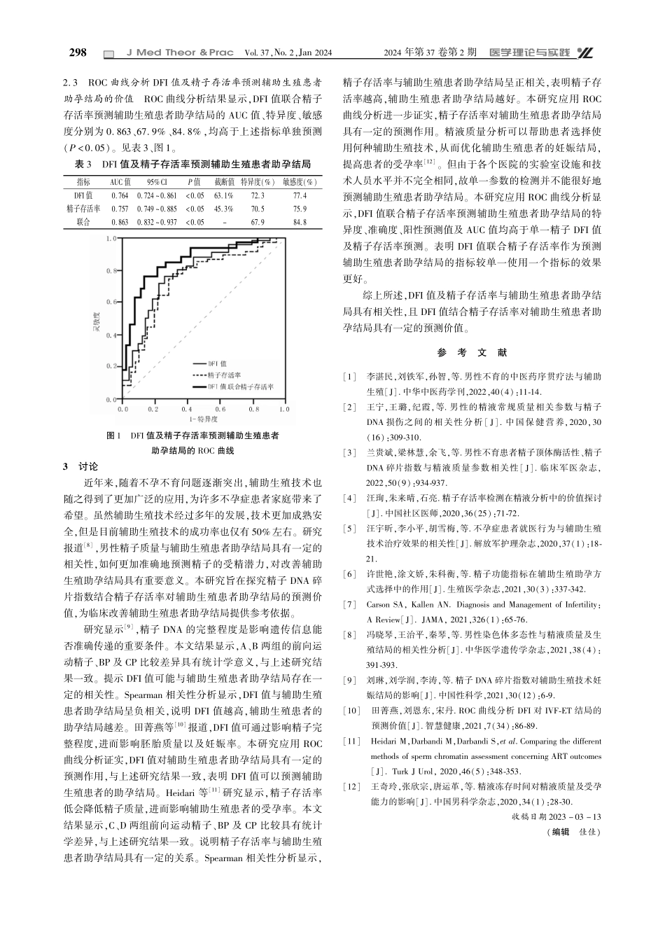 精子DNA碎片指数结合精子存活率对辅助生殖患者助孕结局的预测价值.pdf_第3页