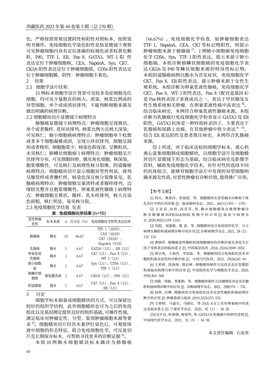 经细胞蜡块诊断恶性肿瘤15例临床病理分析.pdf_第2页