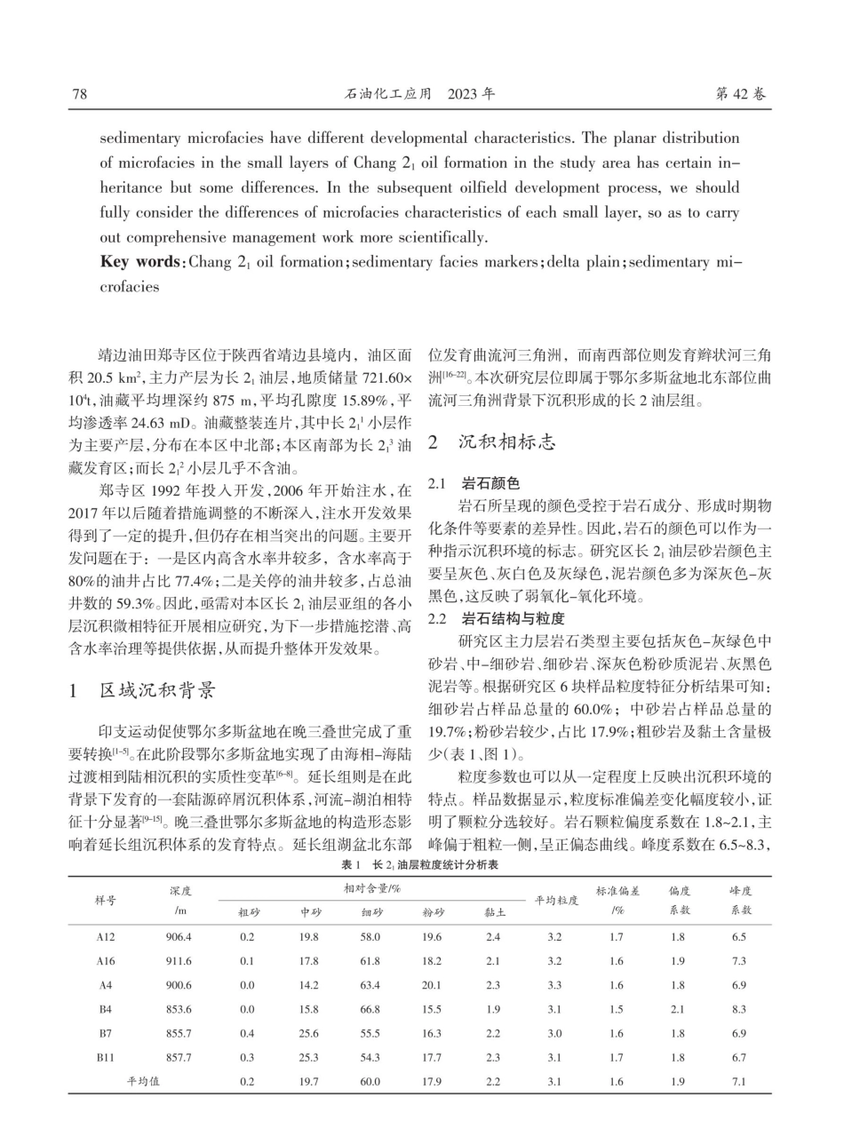 靖边油田郑寺区长21油层沉积微相研究.pdf_第2页