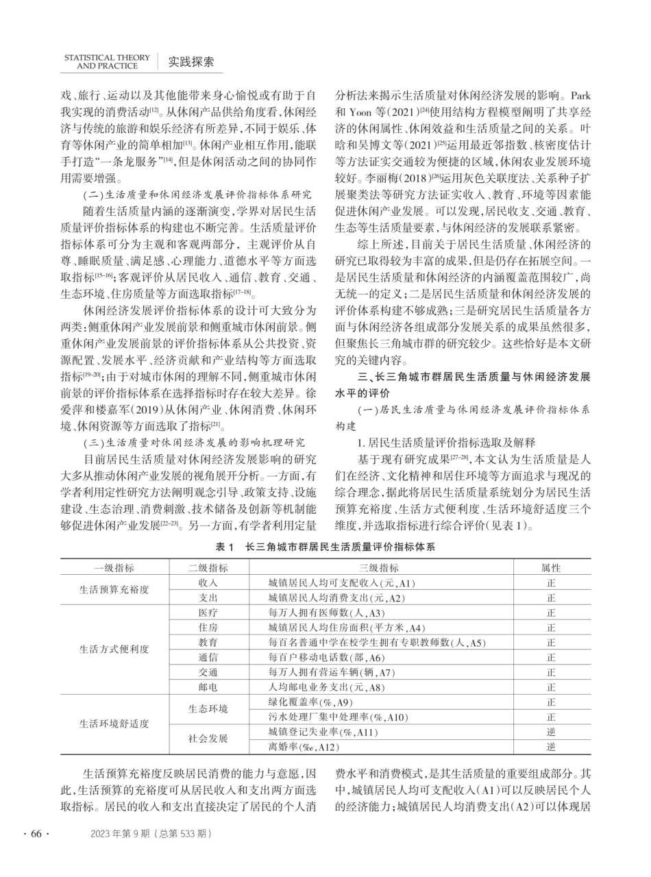 居民生活质量对休闲经济发展的影响研究——基于长三角城市群的研究.pdf_第2页