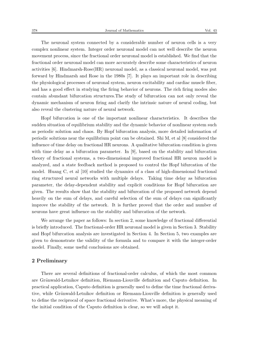 具有时滞反馈控制的分数阶HR神经元模型的动力学分析.pdf_第2页