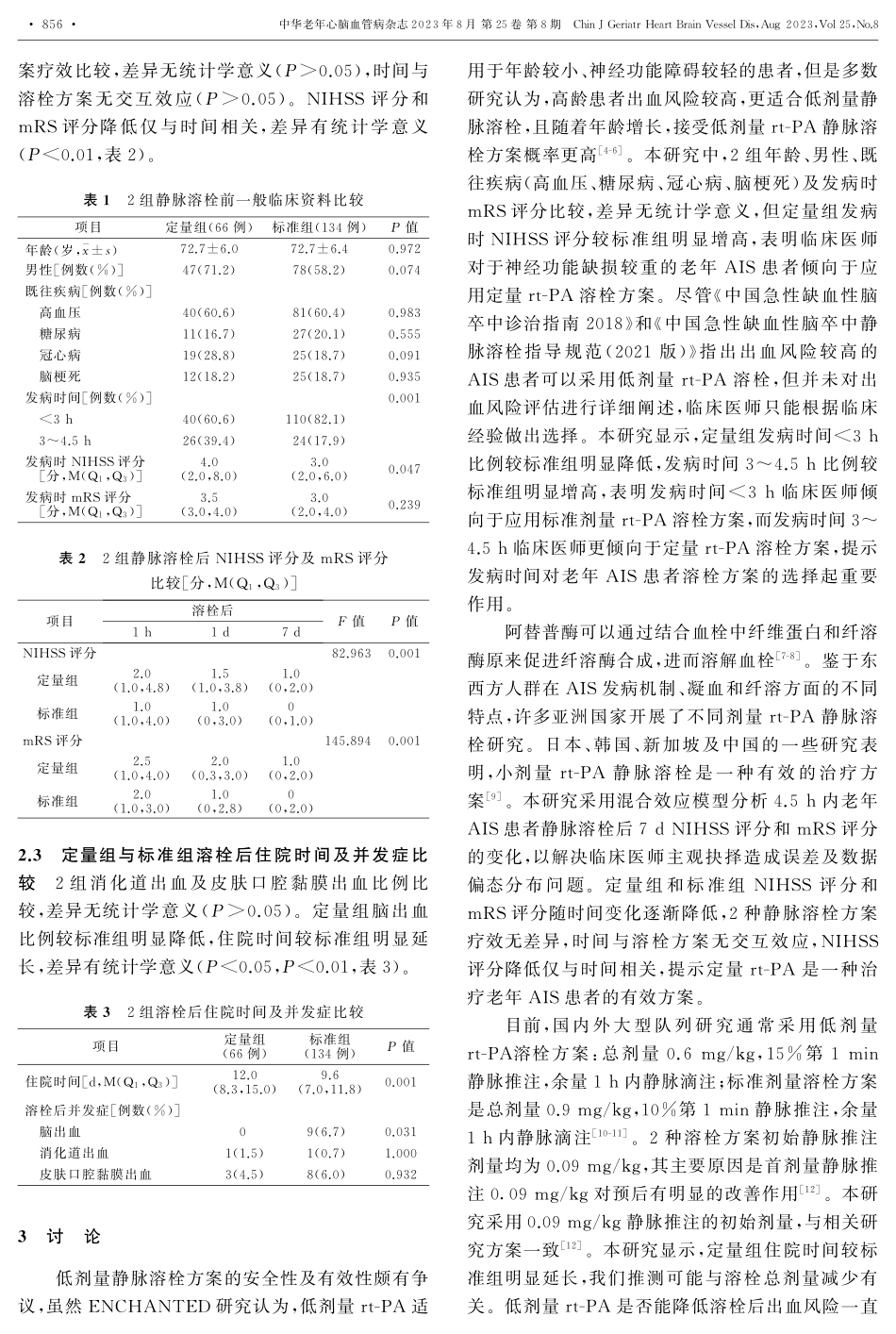 老年急性缺血性脑卒中患者定量阿替普酶静脉溶栓短期疗效及安全性分析.pdf_第3页