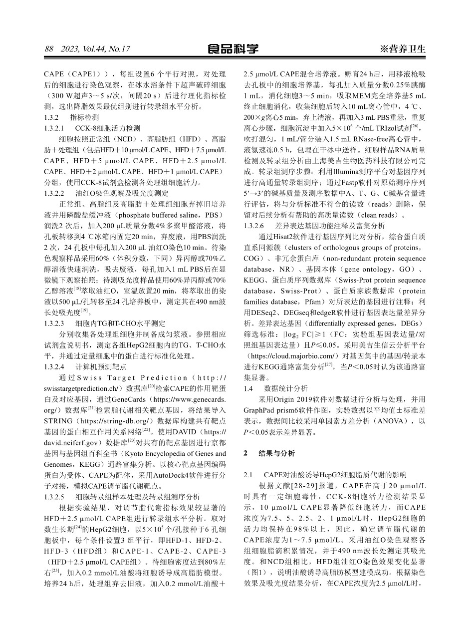 咖啡酸苯乙酯对HepG2细胞氧化应激和脂质代谢的调节作用.pdf_第3页