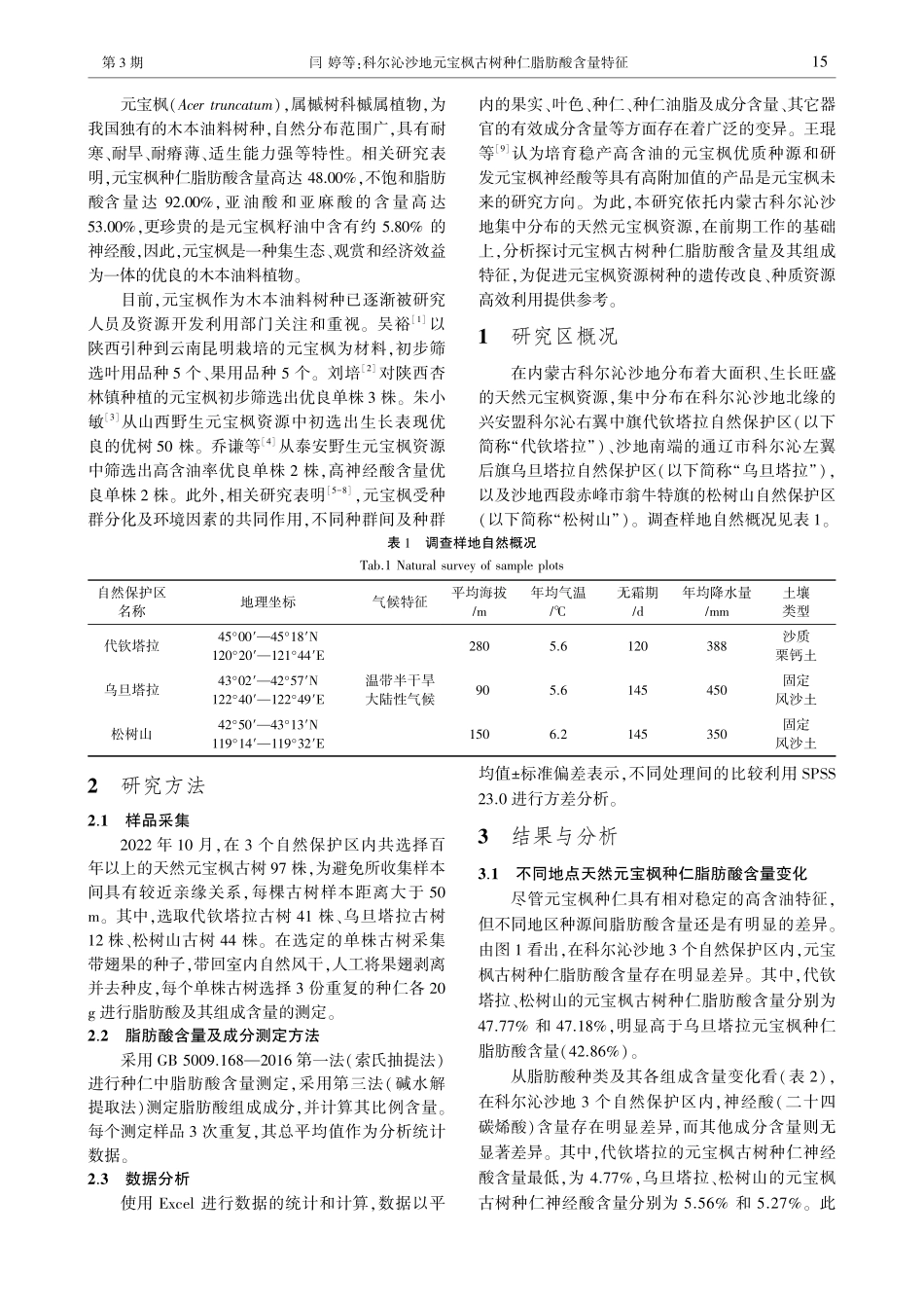 科尔沁沙地元宝枫古树种仁脂肪酸含量特征.pdf_第2页