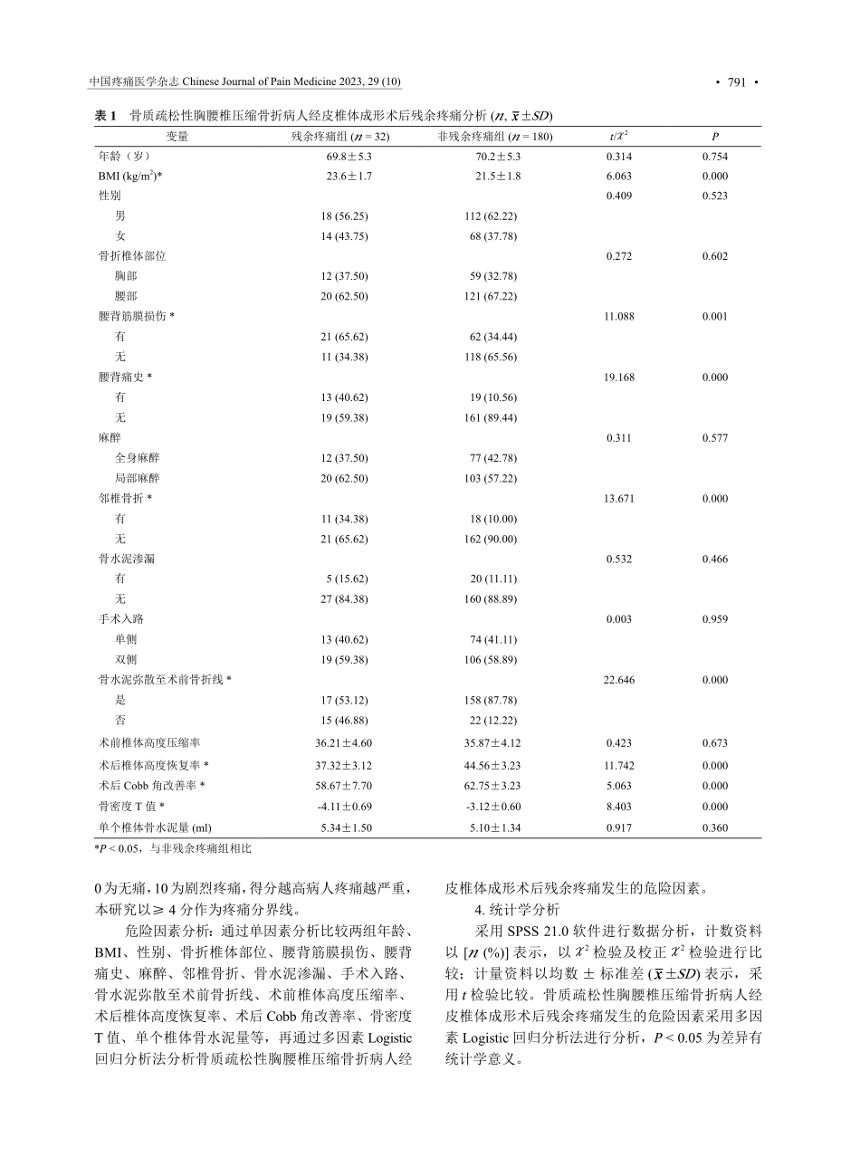经皮椎体成形术后病人残余疼痛的发生及危险因素分析.pdf_第2页