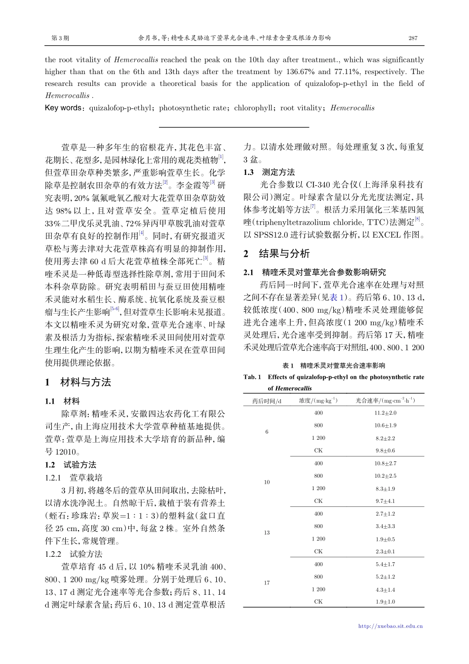 精喹禾灵胁迫下萱草光合速率、叶绿素含量及根活力影响.pdf_第2页