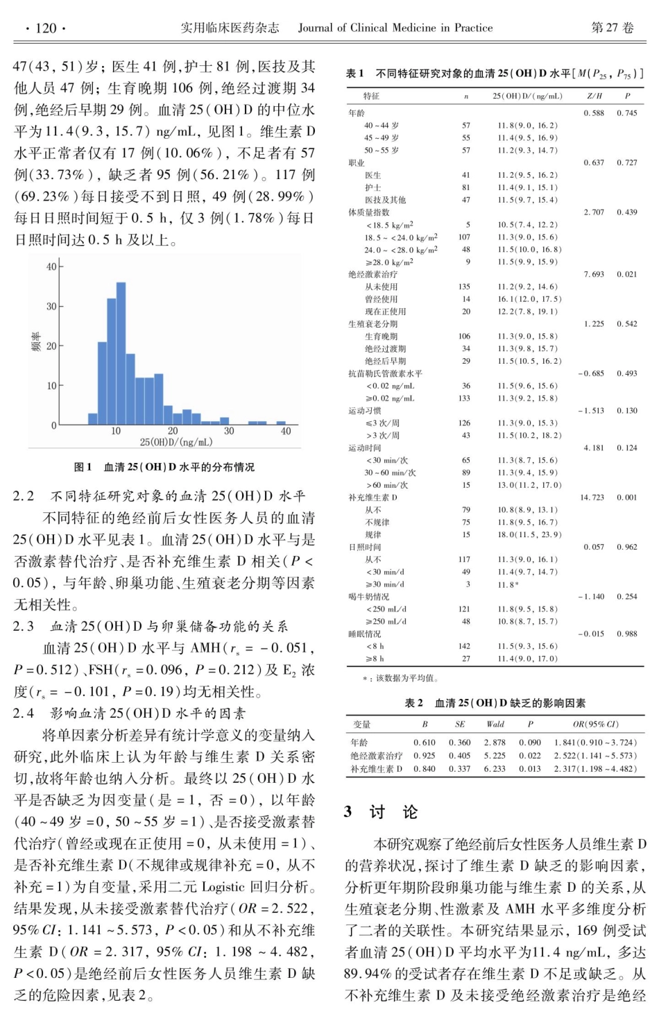 绝经前后女性医务人员维生素D水平及其影响因素.pdf_第3页