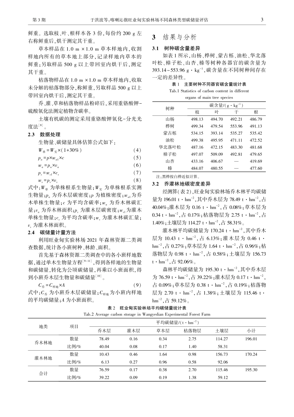 喀喇沁旗旺业甸实验林场不同森林类型碳储量评估.pdf_第3页