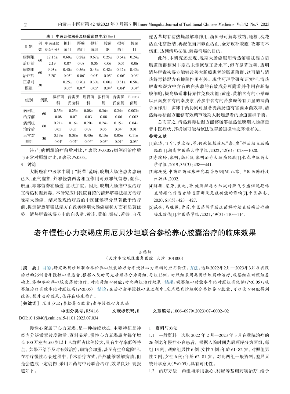 老年慢性心力衰竭应用厄贝沙坦联合参松养心胶囊治疗的临床效果.pdf_第1页