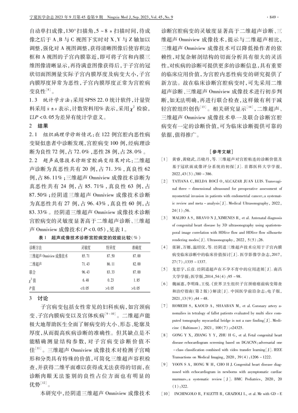 经阴道三维超声Omniview成像技术应用于宫腔内恶性病变的诊断价值.pdf_第2页