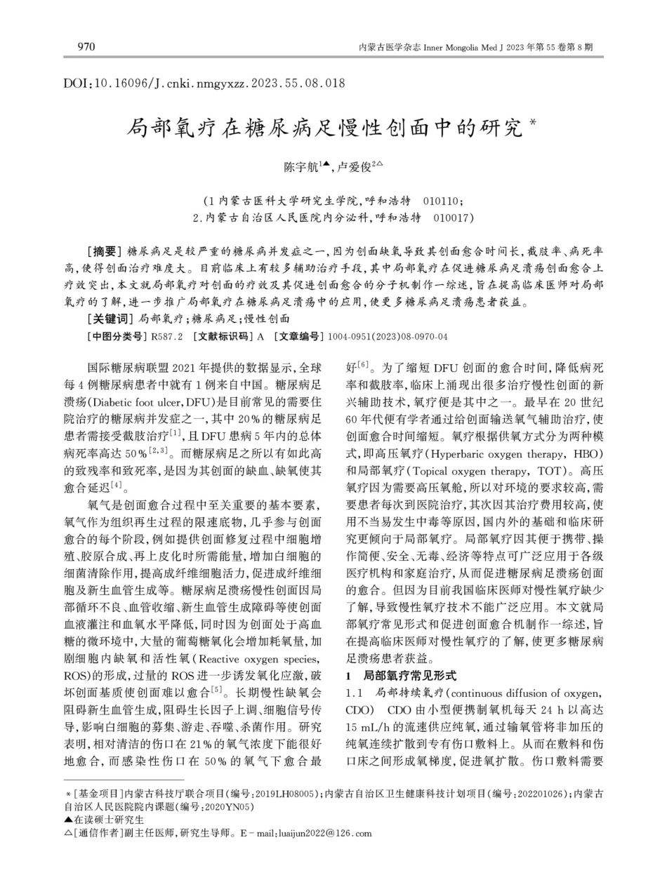 局部氧疗在糖尿病足慢性创面中的研究.pdf_第1页