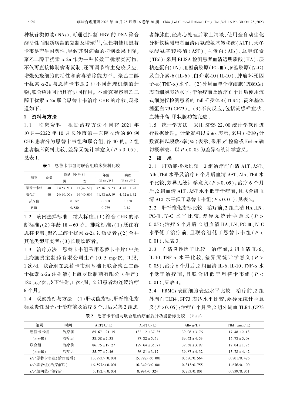 聚乙二醇干扰素α-2a联合恩替卡韦治疗慢性乙型肝炎的临床疗效.pdf_第2页