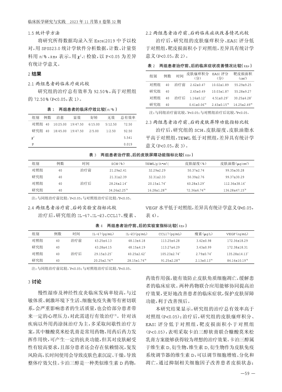 卡泊三醇软膏联合糠酸莫米松乳膏治疗慢性湿疹及神经性皮炎的临床效果.pdf_第3页