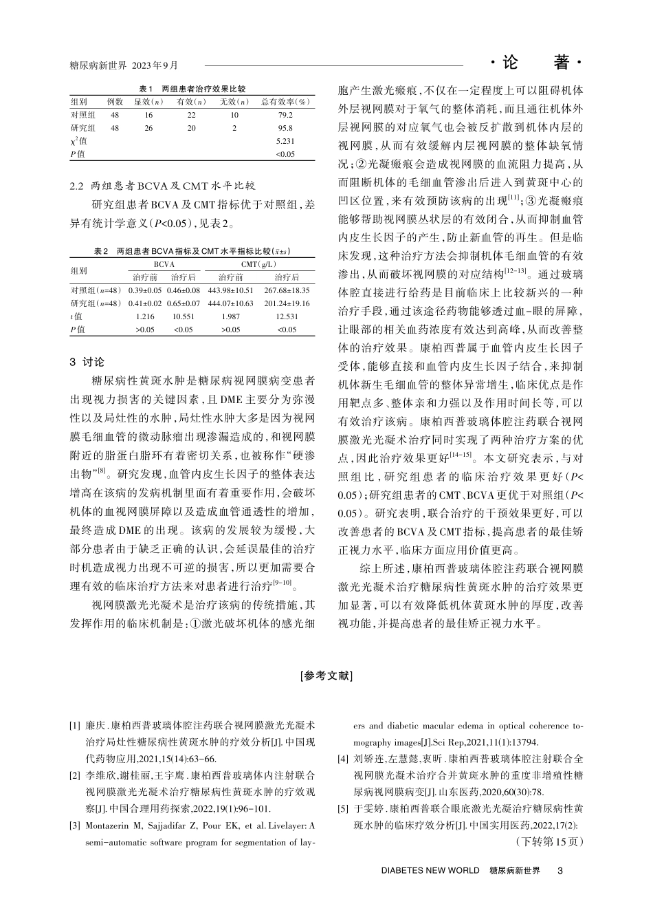 康柏西普玻璃体腔注药联合视网膜激光光凝术治疗糖尿病性黄斑水肿的疗效分析.pdf_第3页