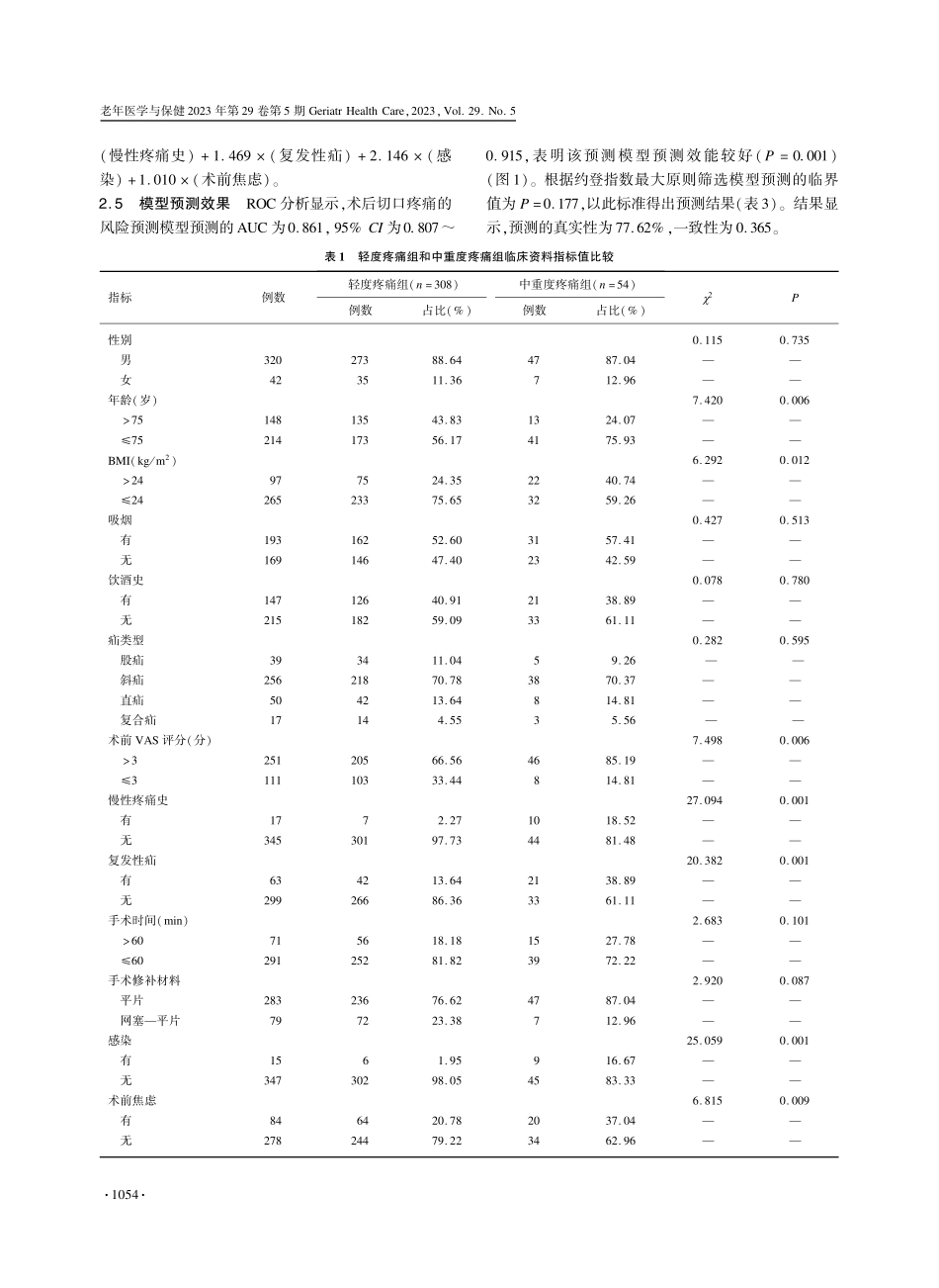 老年腹股沟疝患者行开放式腹股沟疝补片修补术术后切口疼痛及其影响因素分析.pdf_第3页