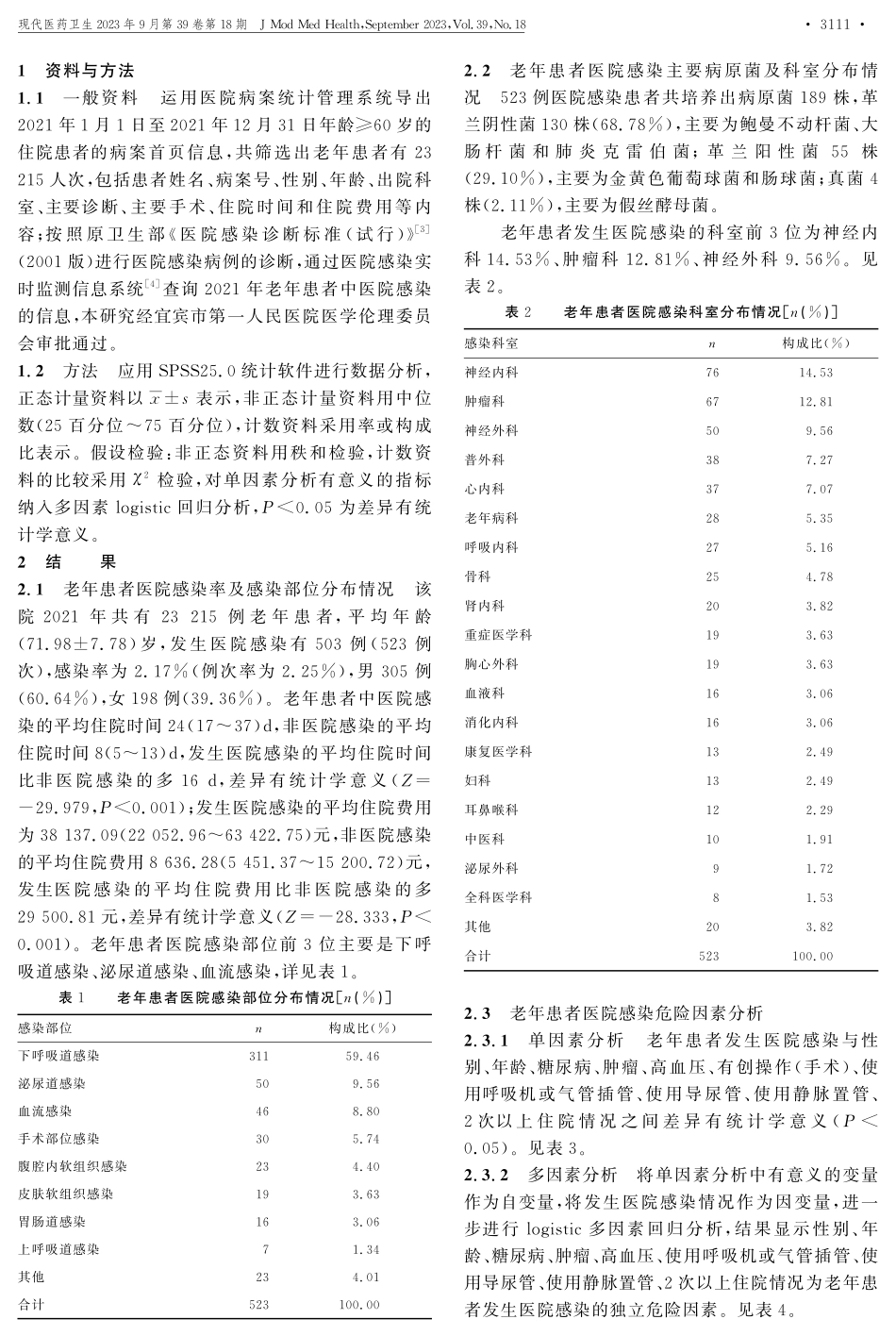 老年患者医院感染分布情况及危险因素分析.pdf_第2页