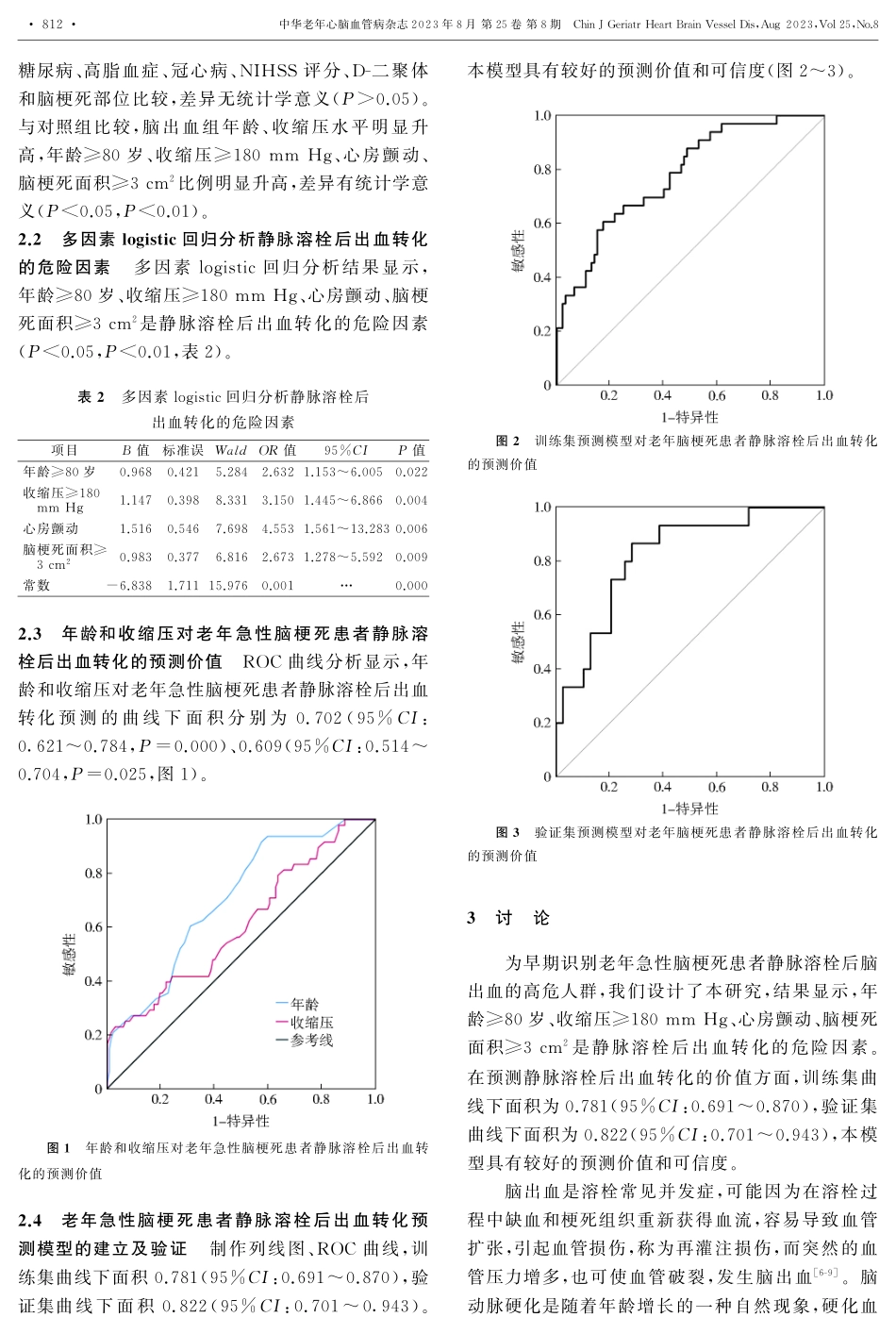 老年急性脑梗死患者阿替普酶静脉溶栓后出血转化预测模型的建立及验证.pdf_第3页
