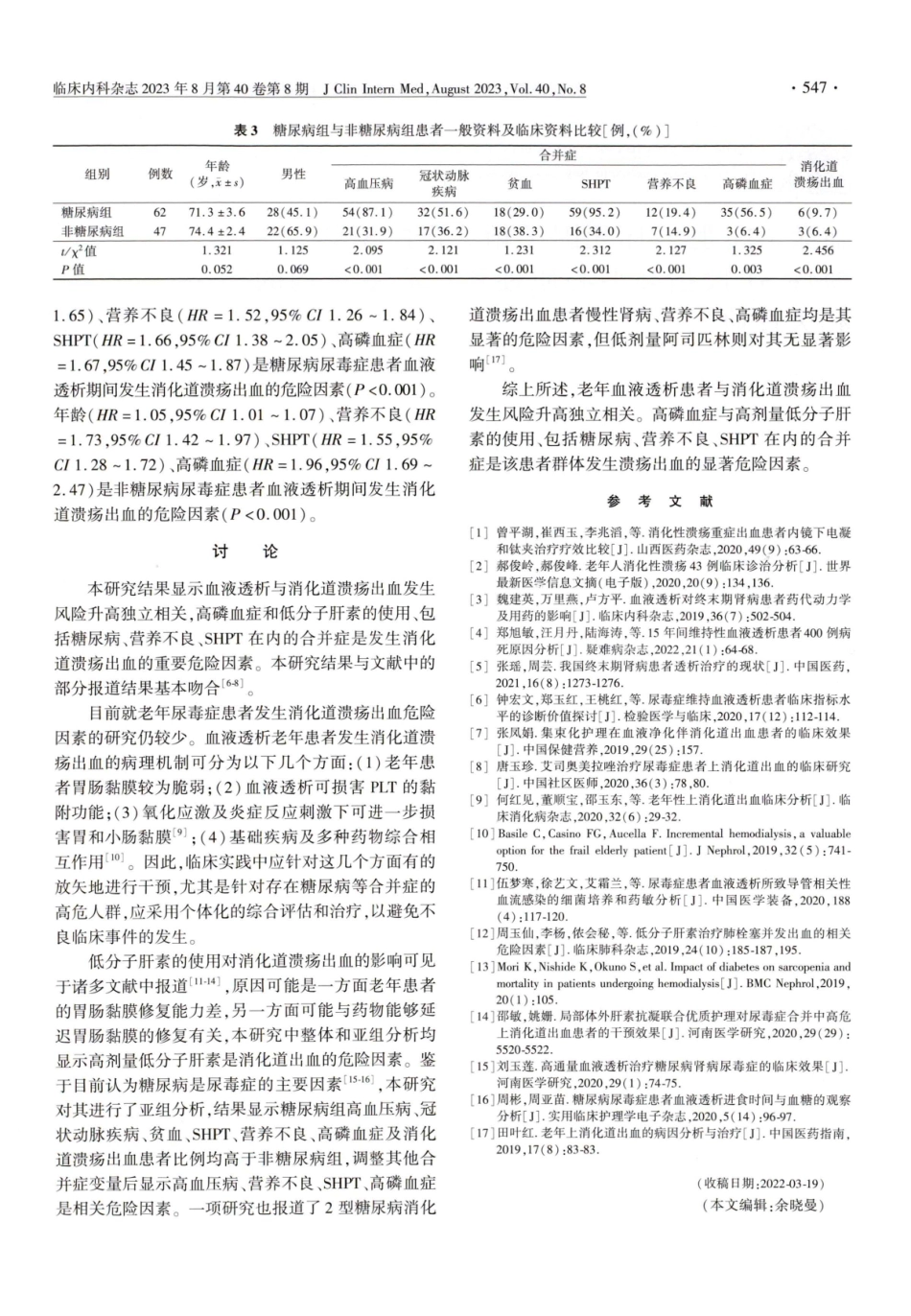老年尿毒症血液透析患者发生消化道溃疡出血的危险因素分析.pdf_第3页