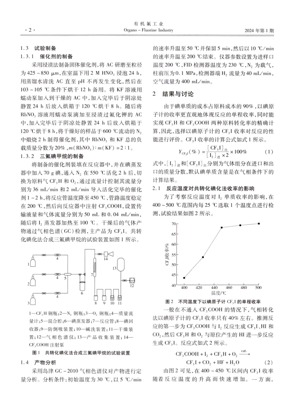 气相共转化碘化法高收率合成三氟碘甲烷.pdf_第2页