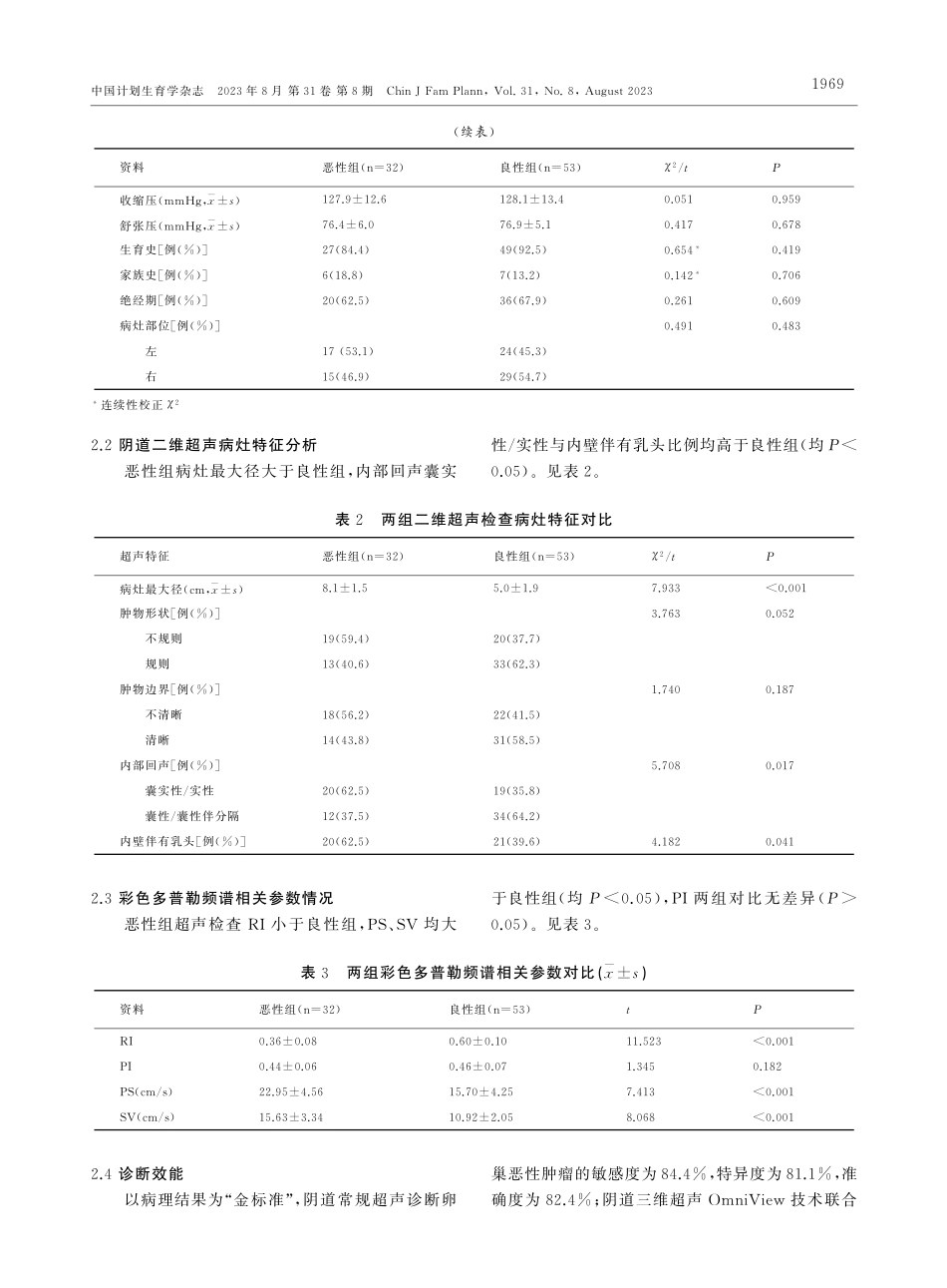 经阴道三维超声自由解剖成像联合彩色多普勒对卵巢肿瘤良恶性的鉴别诊断价值.pdf_第3页