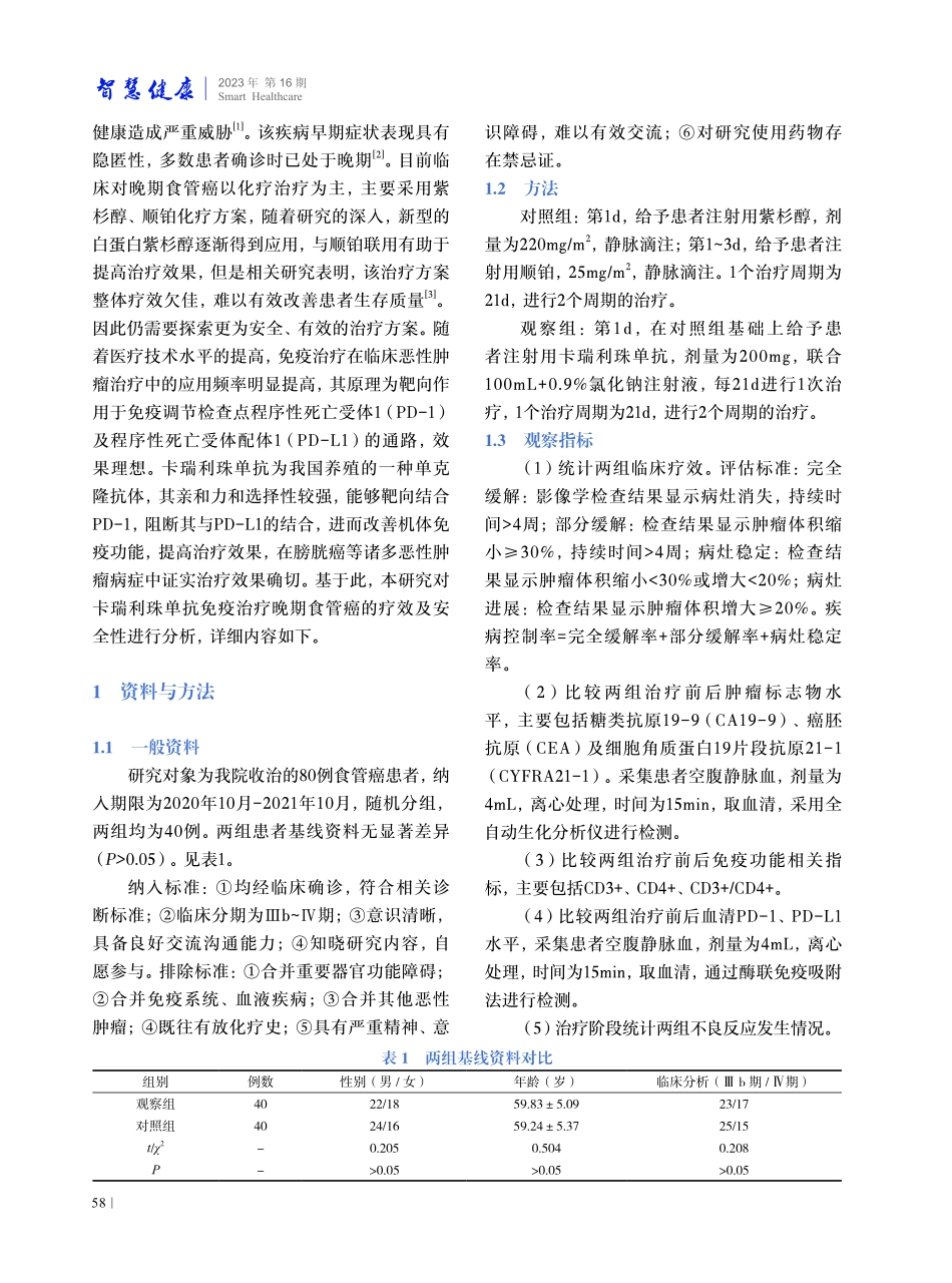 卡瑞利珠单抗免疫治疗对晚期食管癌患者的临床疗效与安全性分析.pdf_第2页