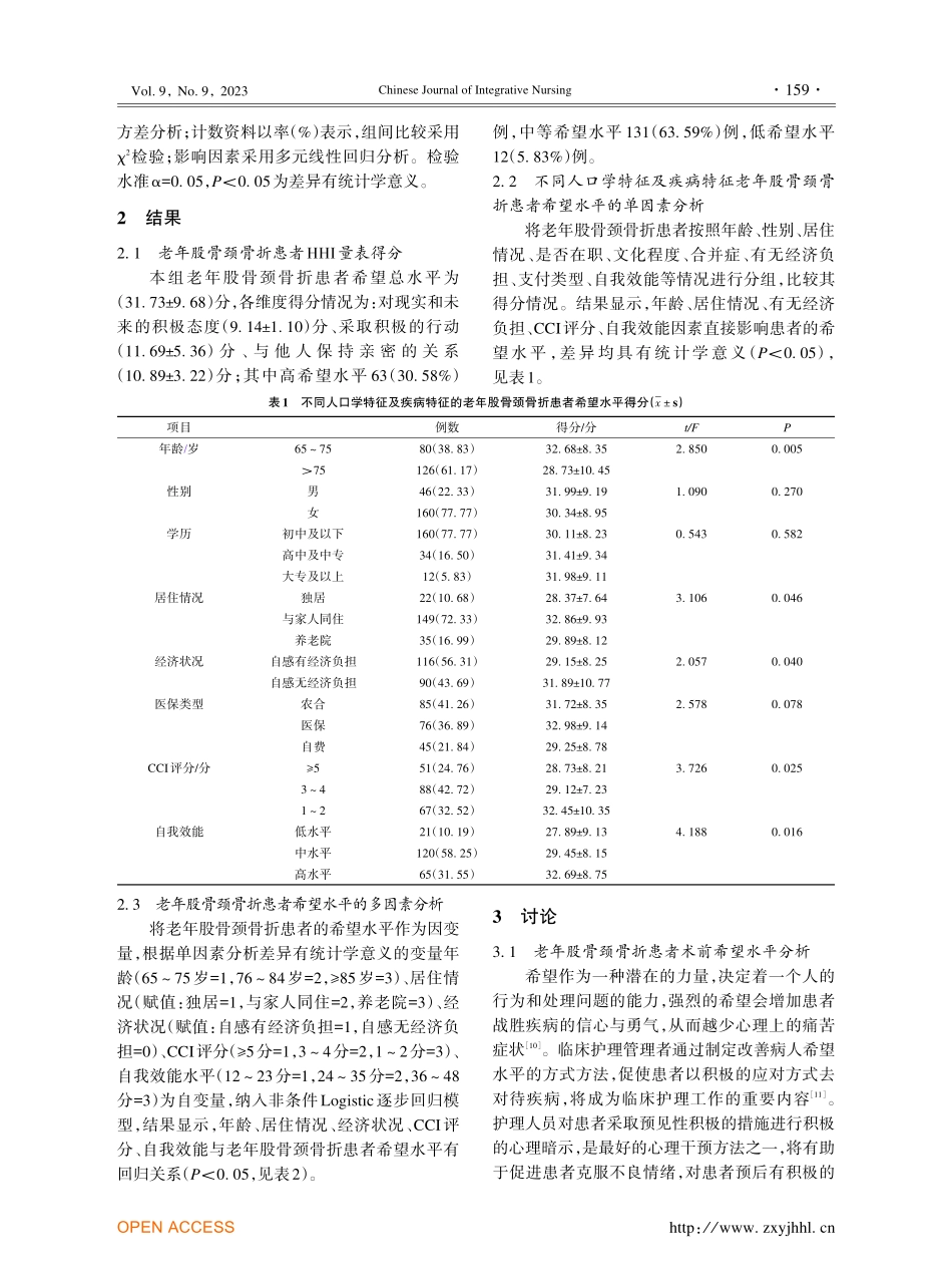 老年股骨颈骨折患者术前希望水平及影响因素分析.pdf_第3页