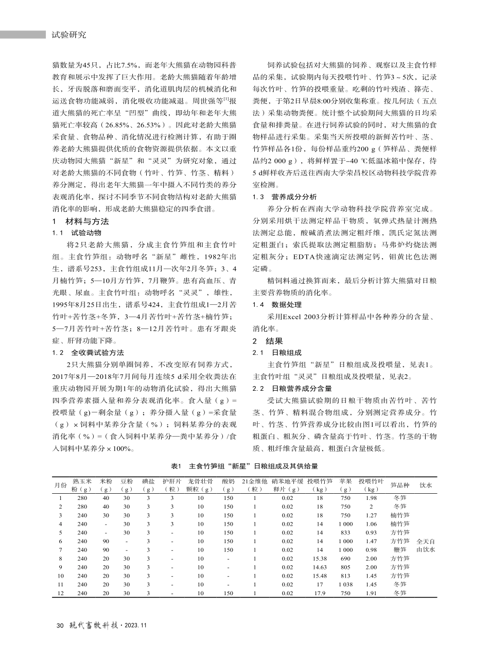 老龄大熊猫对不同主食竹的表观消化率分析.pdf_第2页