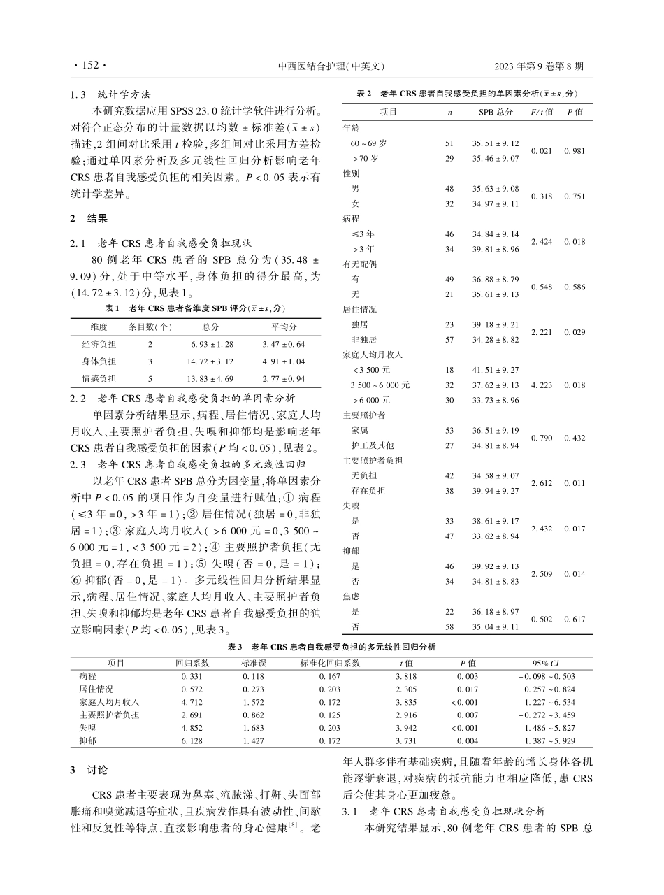 老年慢性鼻窦炎患者自我感受负担现状及相关因素分析.pdf_第2页