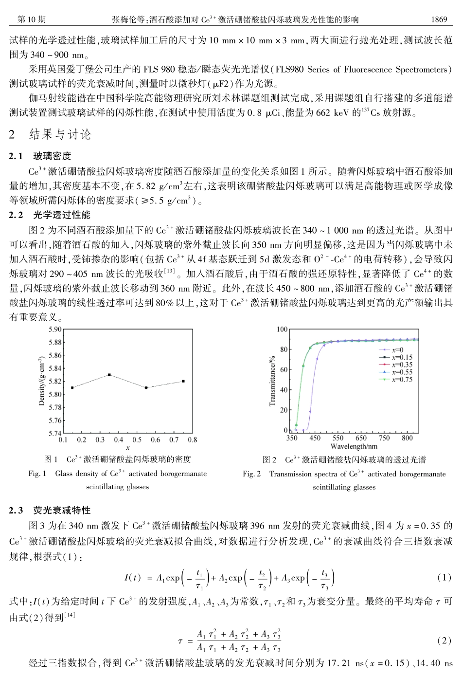 酒石酸添加对Ce%5E%283 %29激活硼锗酸盐闪烁玻璃发光性能的影响.pdf_第3页