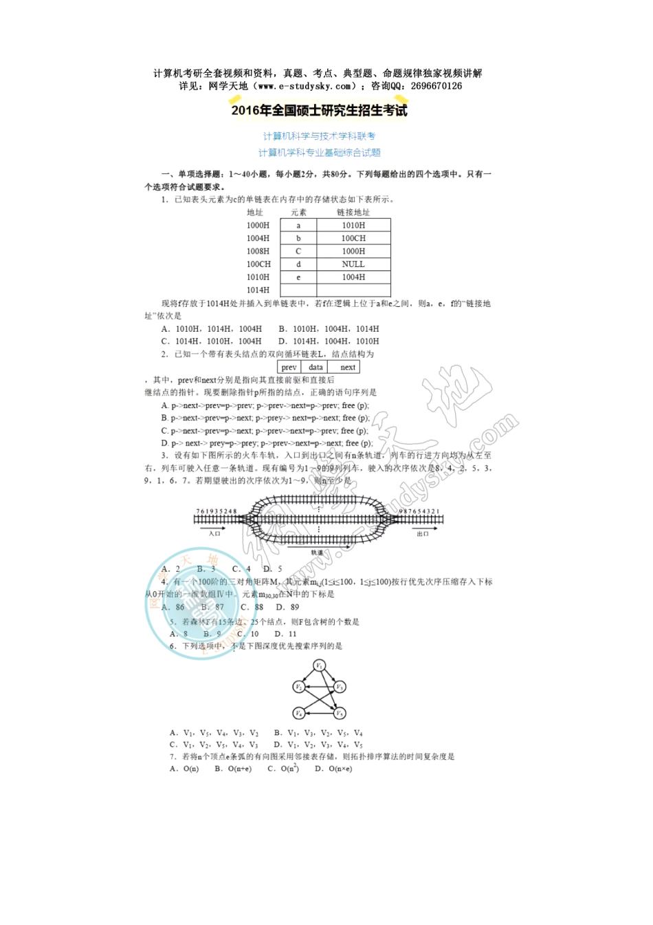 2016年联考《408计算机学科专业基础综合》真题与答案.pdf_第1页