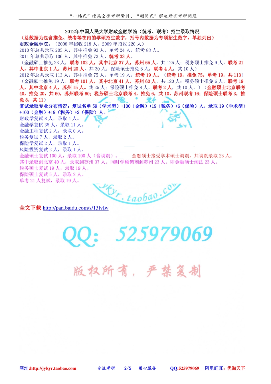 2012—2014年中国人民大学财政金融学院（统考、联考）招生录取情况 网盘.pdf_第2页