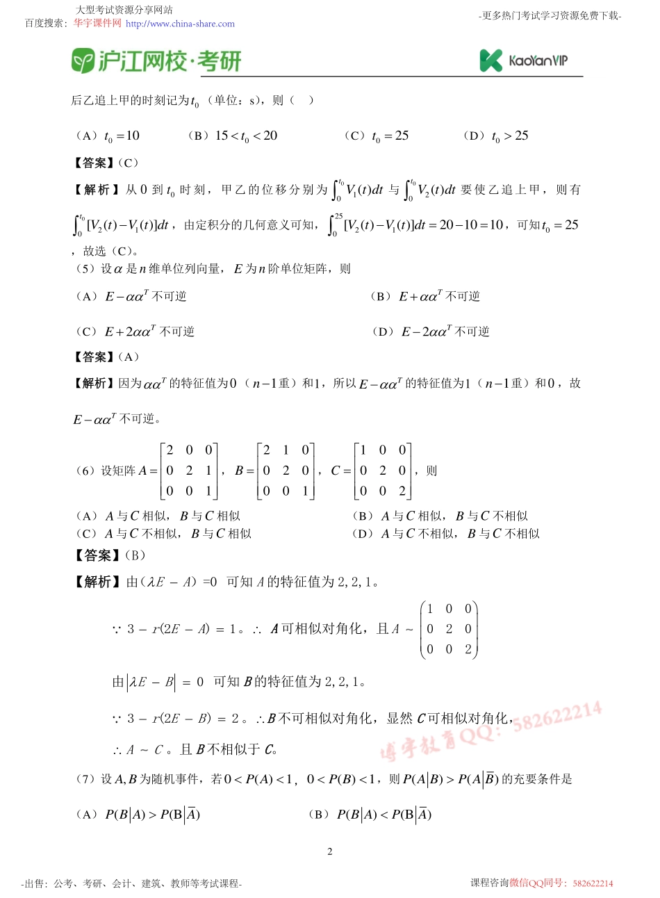 2017考研数学一真题答案【福利年免费资源www.fulinian.com】.pdf_第2页