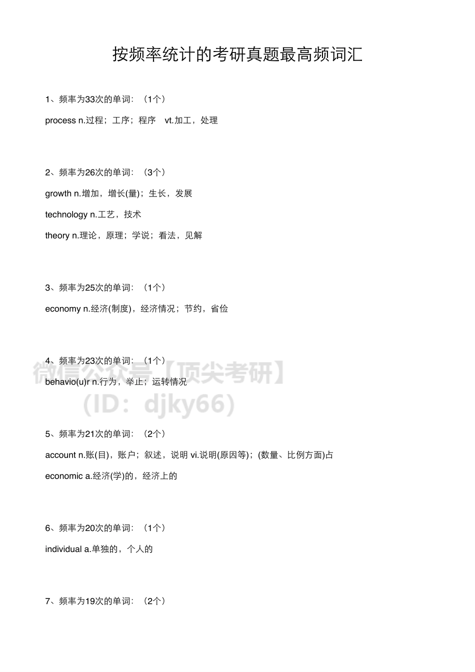 按频率统计的考研真题最高频词汇英语考研资料免费分享.pdf_第1页