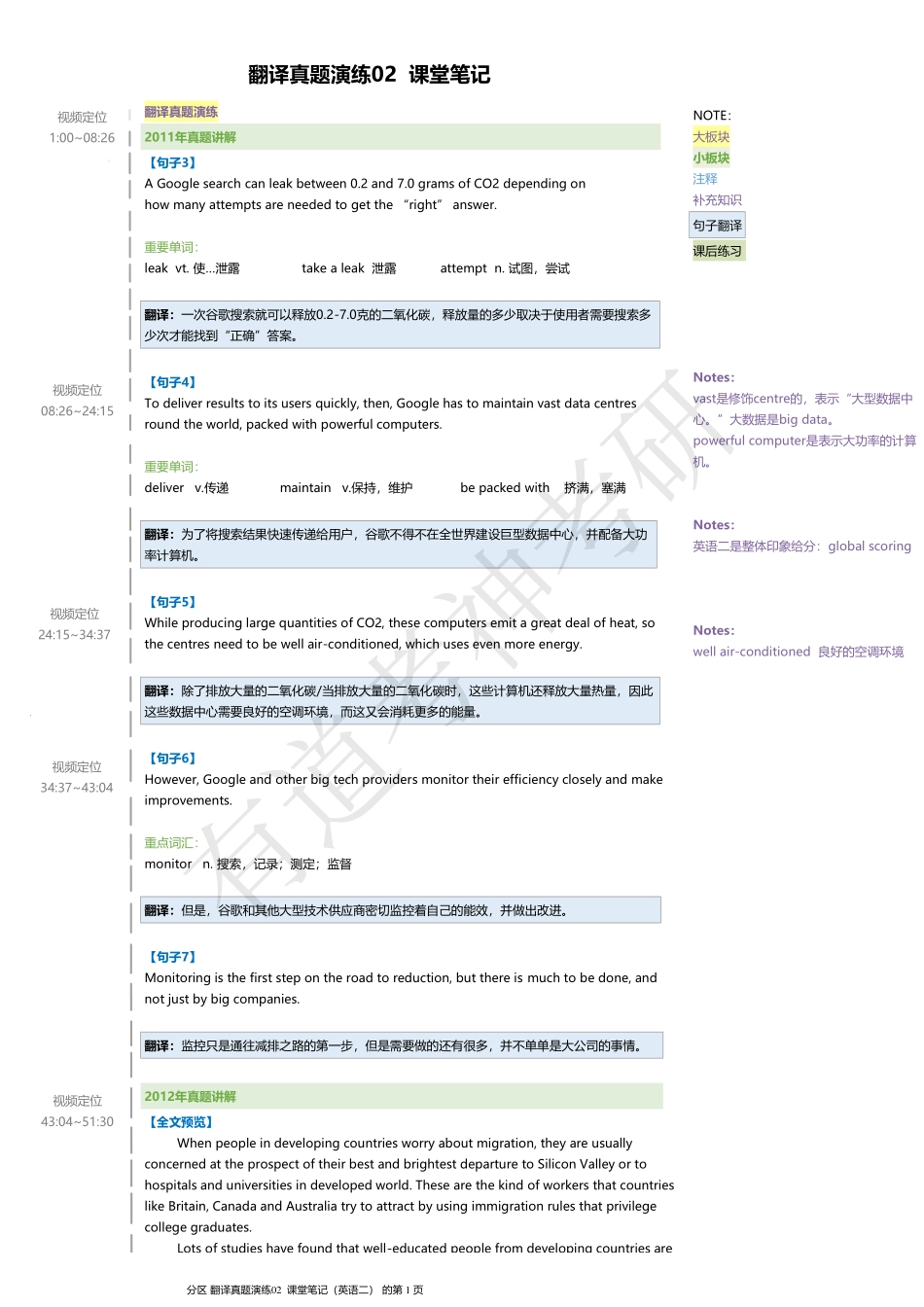 翻译真题演练02课堂笔记（英语二）.pdf_第1页