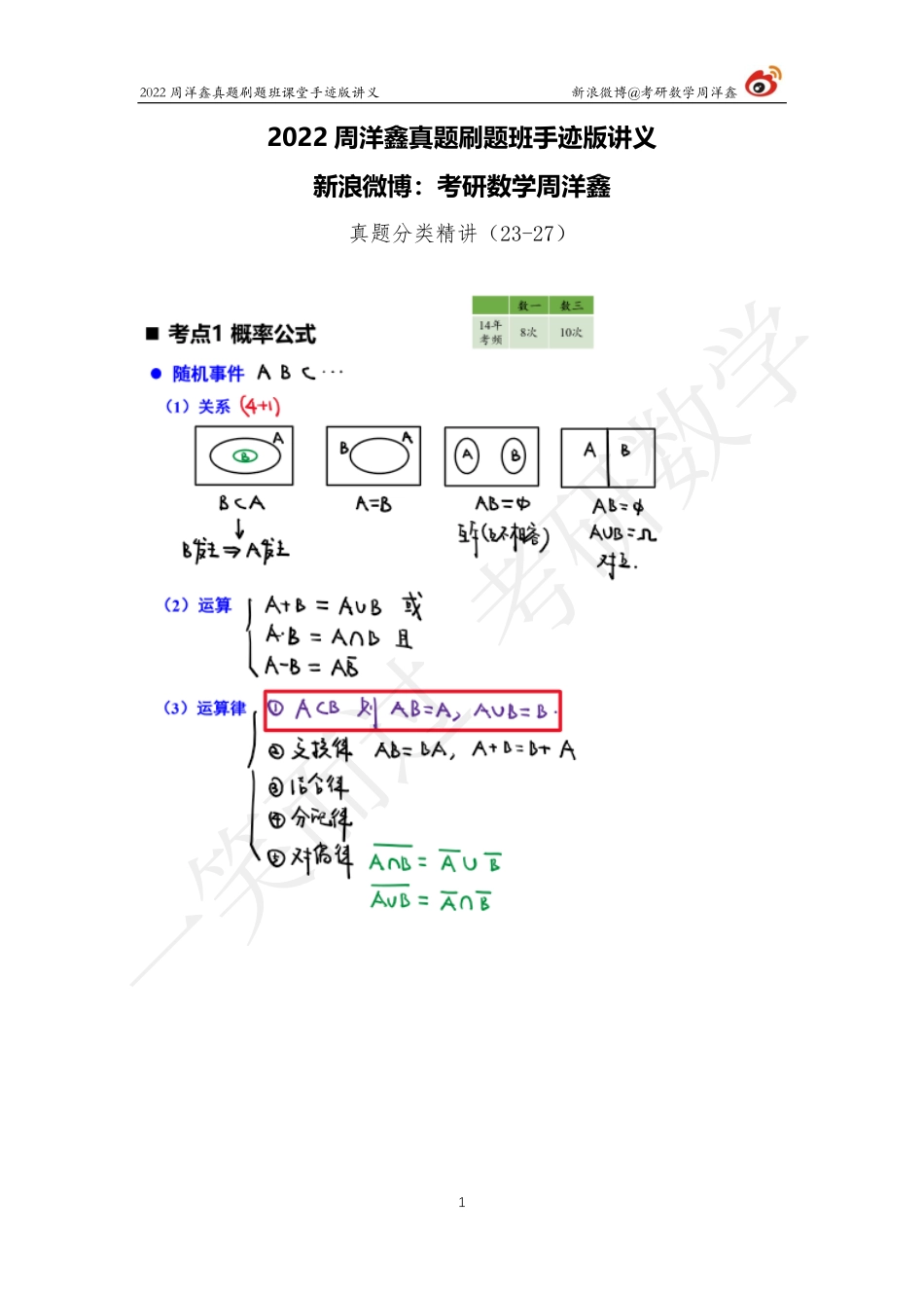 22周洋鑫真题刷题班（23-27） 概率统计考研资料.pdf_第1页