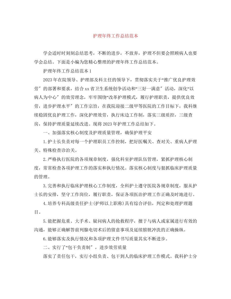 2023年护理终工作总结范本范文.docx_第1页