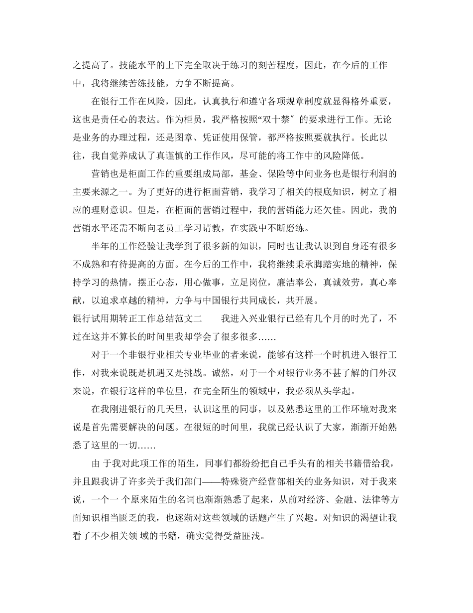 2023年银行试用期转正工作总结2范文.docx_第2页