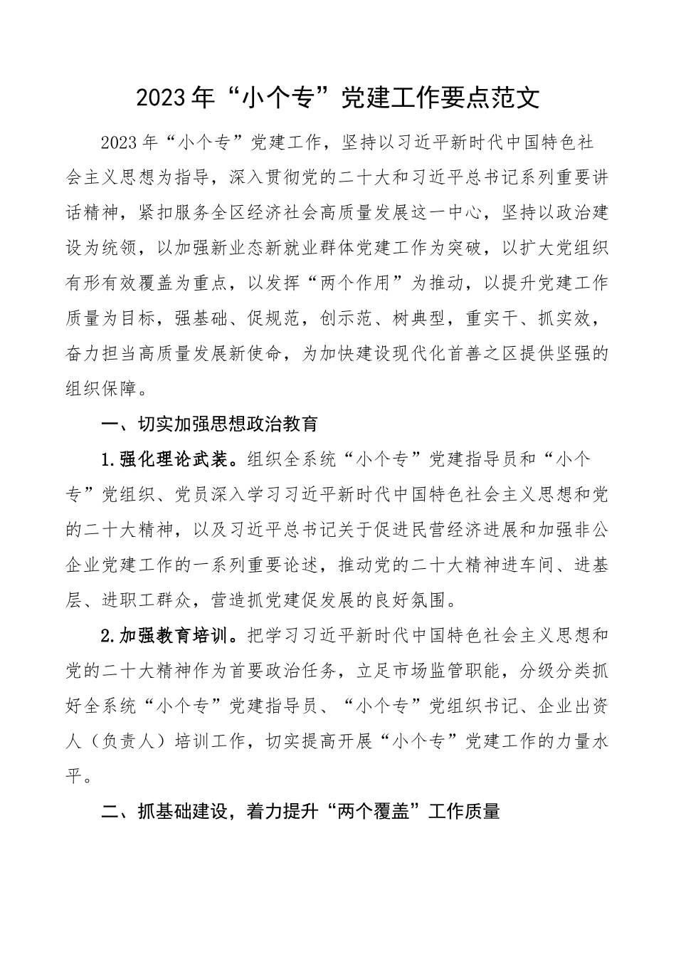 2023年小个专党建工作要点计划.docx_第1页