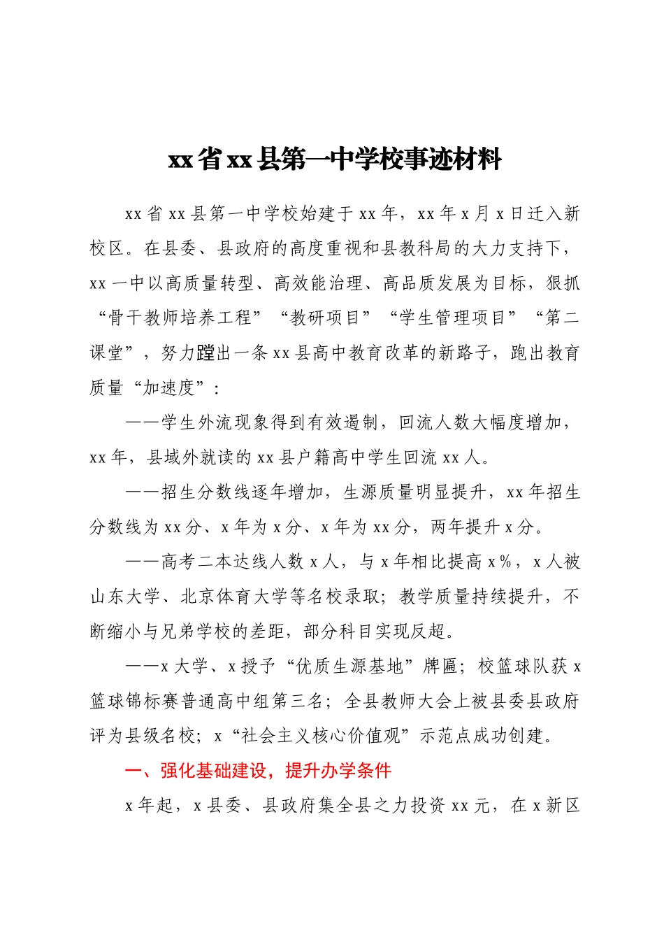 2023年XX省XX县第一中学校事迹材料 .docx_第1页