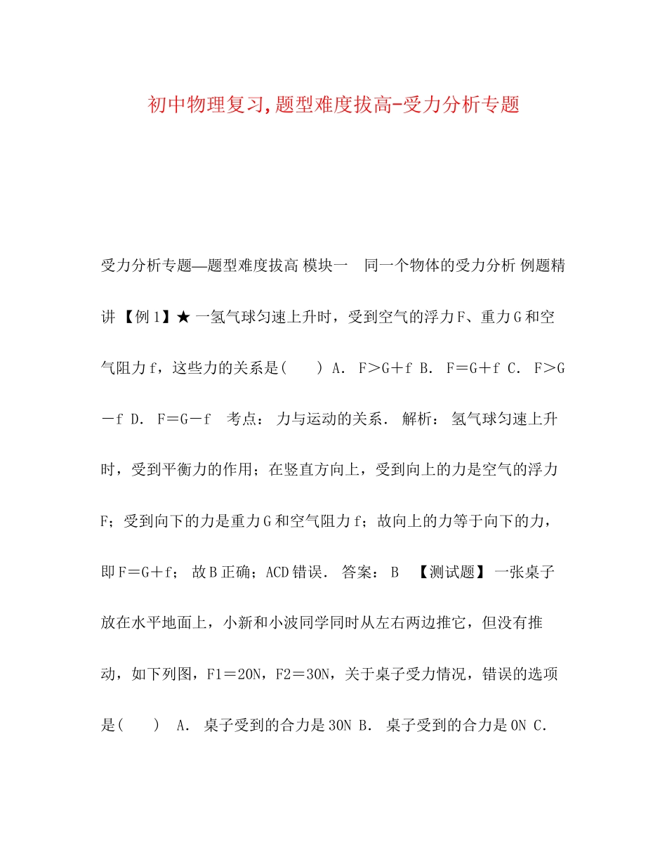 2023年初中物理复习题型难度拔高受力分析专题.docx_第1页