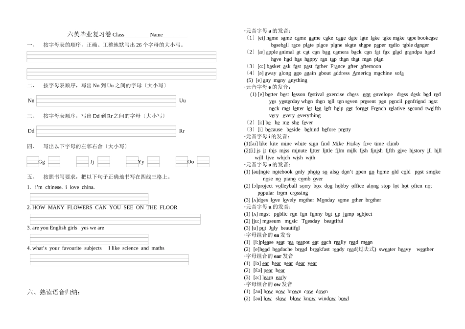 2023年牛津六年级英语毕业复习题字母及语音2.docx_第1页